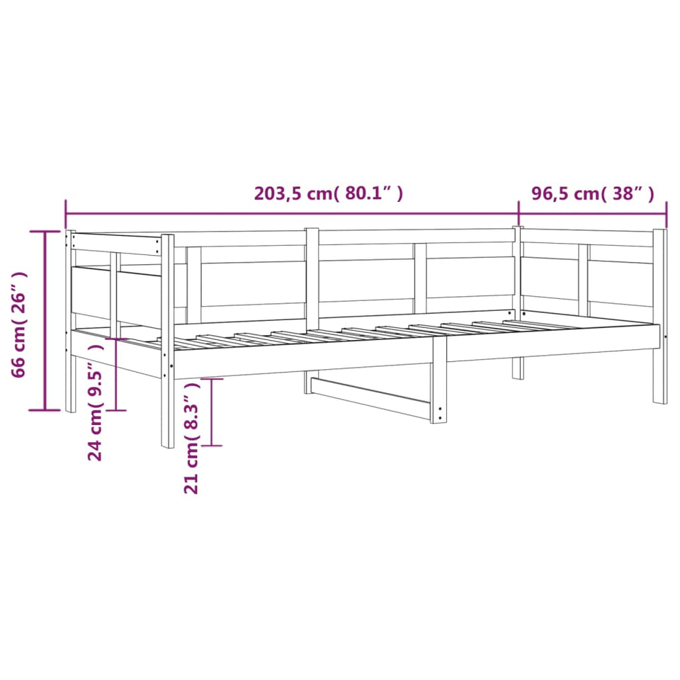 Day Bed Grey Solid Wood Pine 90x200 cm
