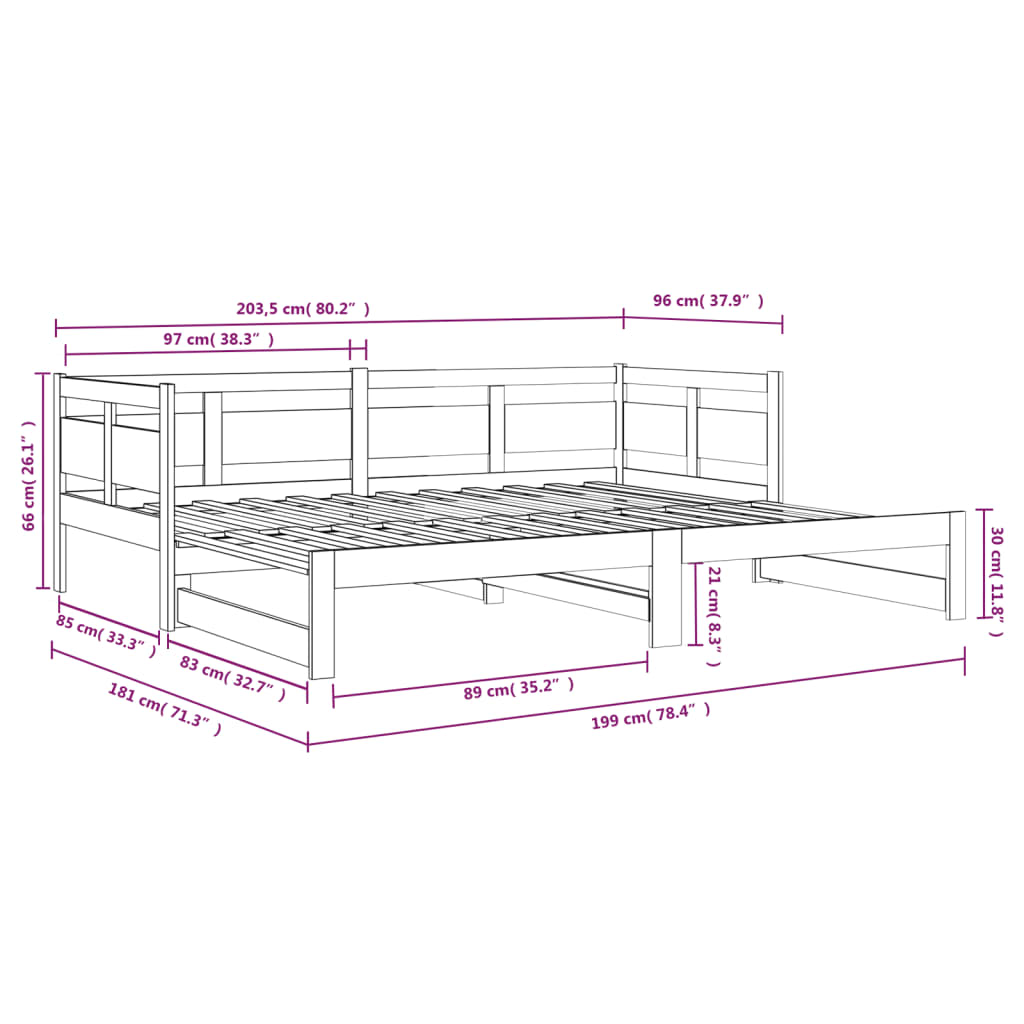 Pull-out Day Bed | White | Solid pine wood | 2x
