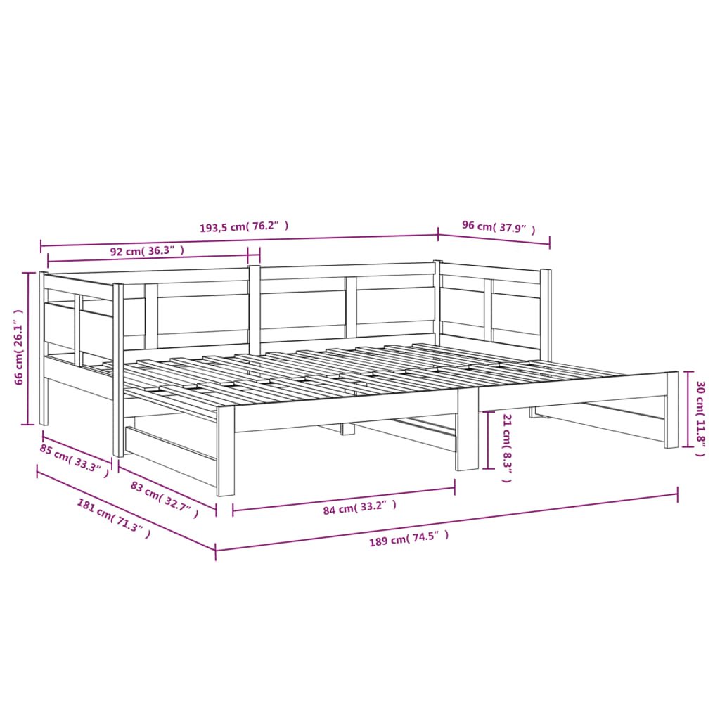Pull-out Day Bed | Natural | Solid pine wood | Standard double