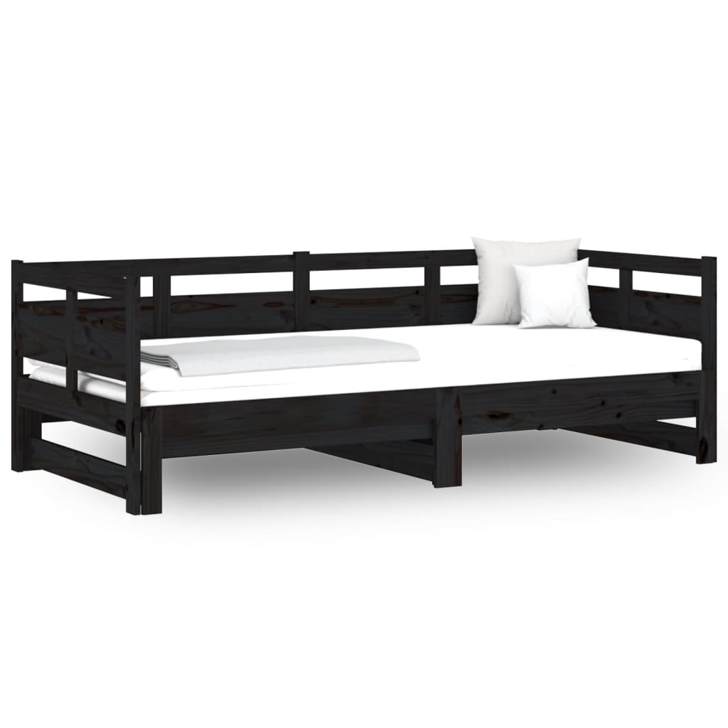Pull-out Day Bed | Black | Solid pine wood | Double size