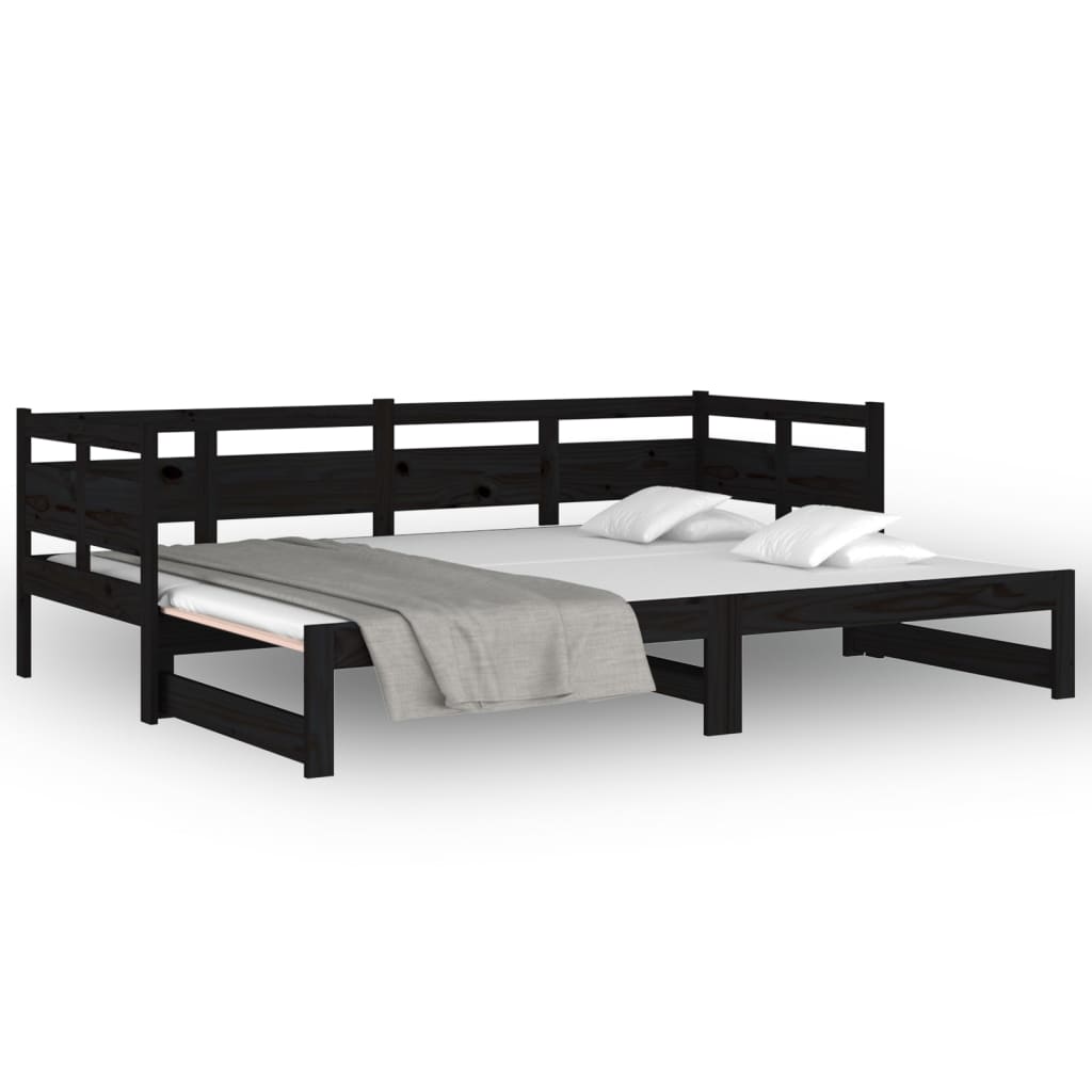 Pull-out Day Bed | Black | Solid pine wood | Double size