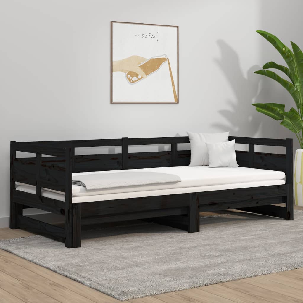 Pull-out Day Bed | Black | Solid pine wood | Double size