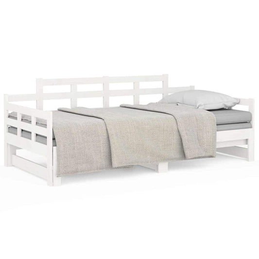 Pull-out Day Bed without Mattress White Solid Wood Pine 2x cm