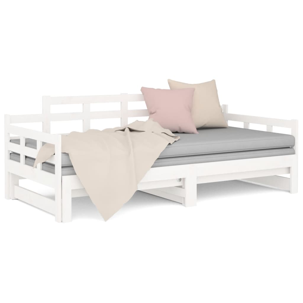 Pull-out Day Bed without Mattress White Solid Wood Pine 2x cm