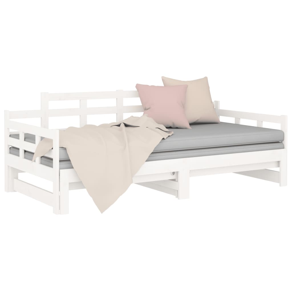 Pull-out Day Bed without Mattress White Solid Wood Pine 2x cm