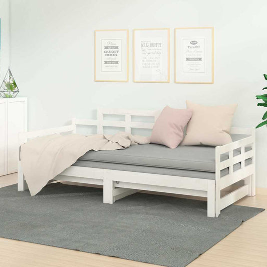 Pull-out Day Bed without Mattress White Solid Wood Pine 2x cm