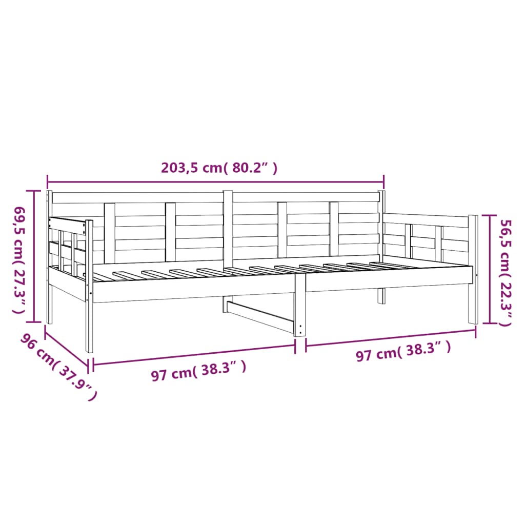 Day Bed | Natural Pine | Solid Pinewood | 90x200 cm | Convertible