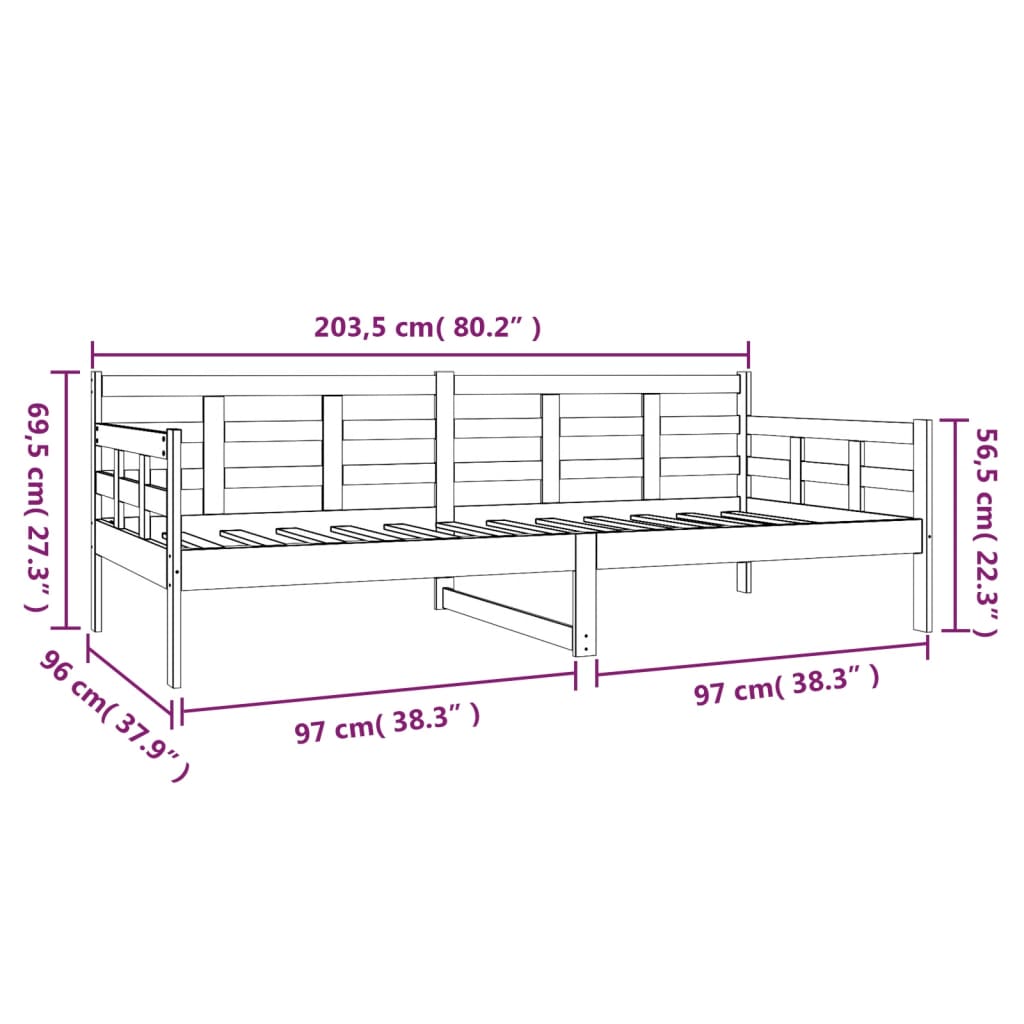 Day Bed | Black | Solid Pine Wood | Single |  Convertible