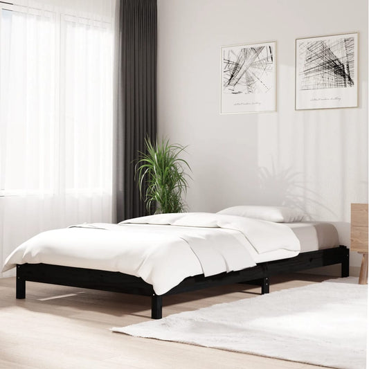 Stack Bed without Mattress Black 90x200 cm Solid Wood Pine