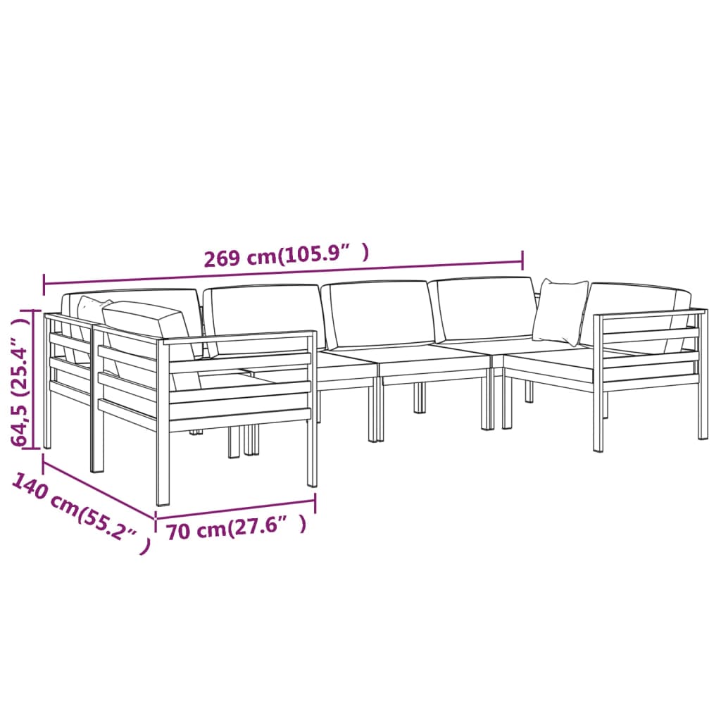 6 Piece Patio Lounge Set with Cushions Aluminum Anthracite