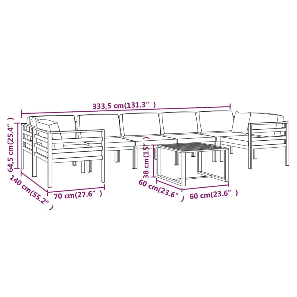 8 Piece Patio Lounge Set with Cushions Aluminum Anthracite