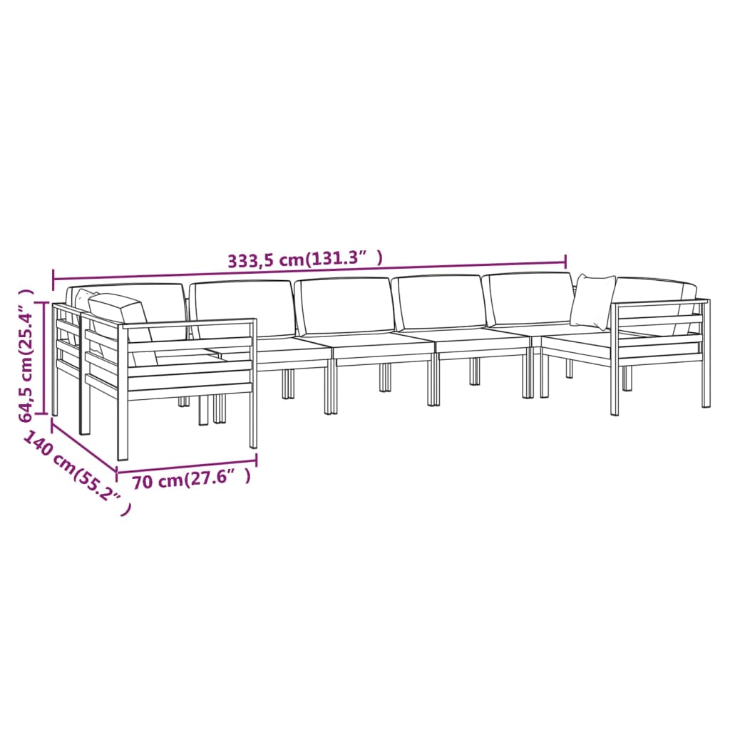 7 Piece Patio Lounge Set with Cushions Aluminum Anthracite