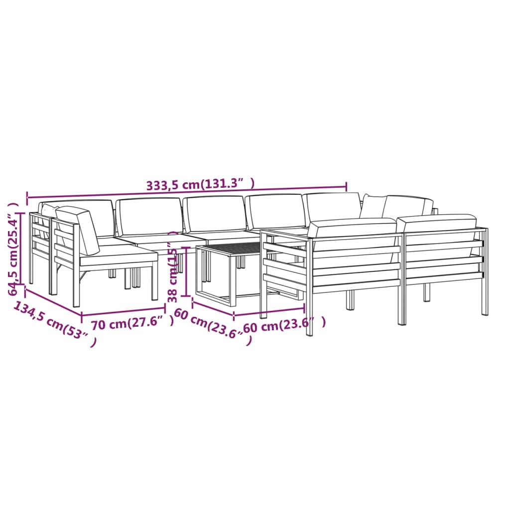 10 Piece Patio Lounge Set with Cushions Aluminum Anthracite