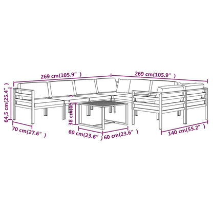 9 Piece Patio Lounge Set with Cushions Aluminum Anthracite
