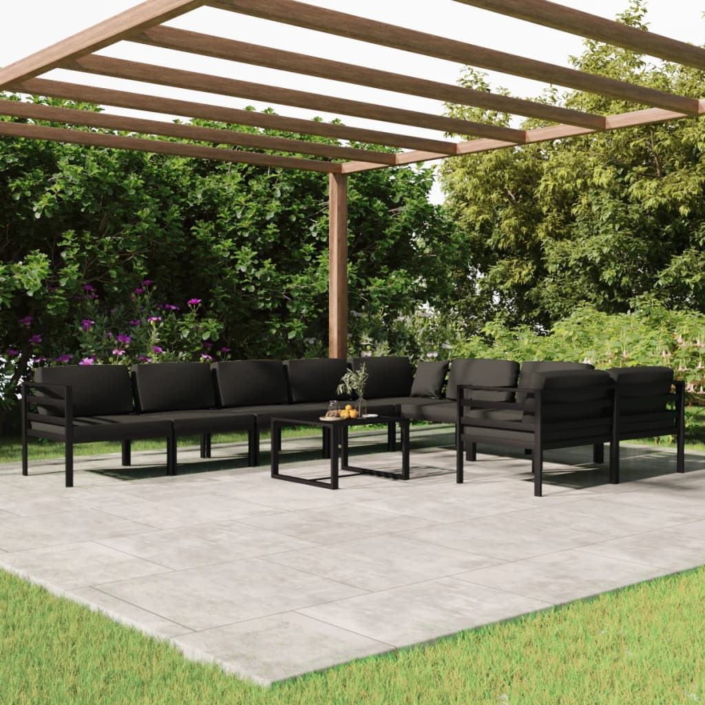 10 Piece Patio Lounge Set with Cushions Aluminum Anthracite