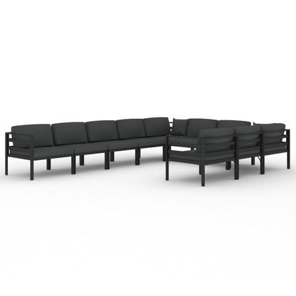 10 Piece Patio Lounge Set with Cushions Aluminum Anthracite