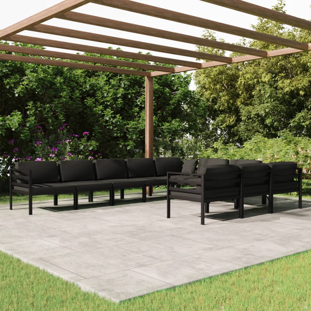 10 Piece Patio Lounge Set with Cushions Aluminum Anthracite