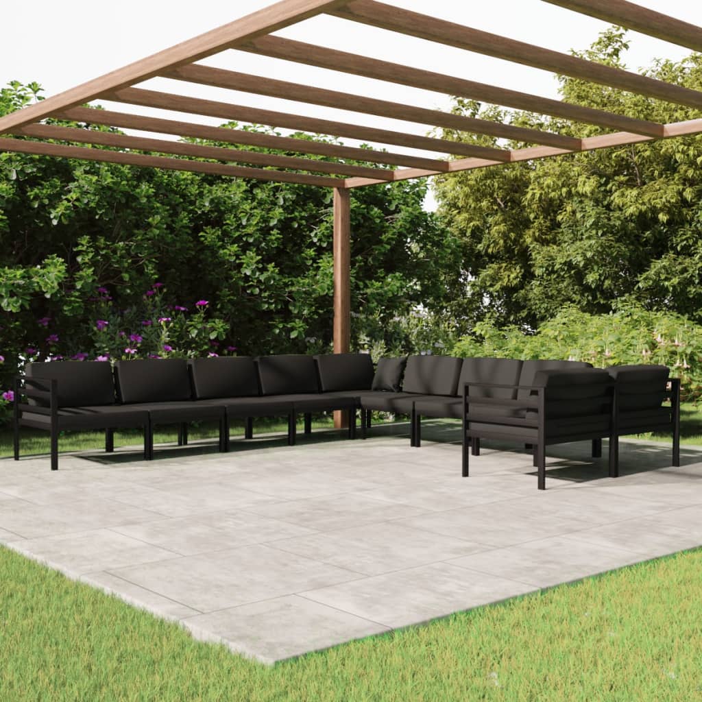 10 Piece Patio Lounge Set with Cushions Aluminum Anthracite