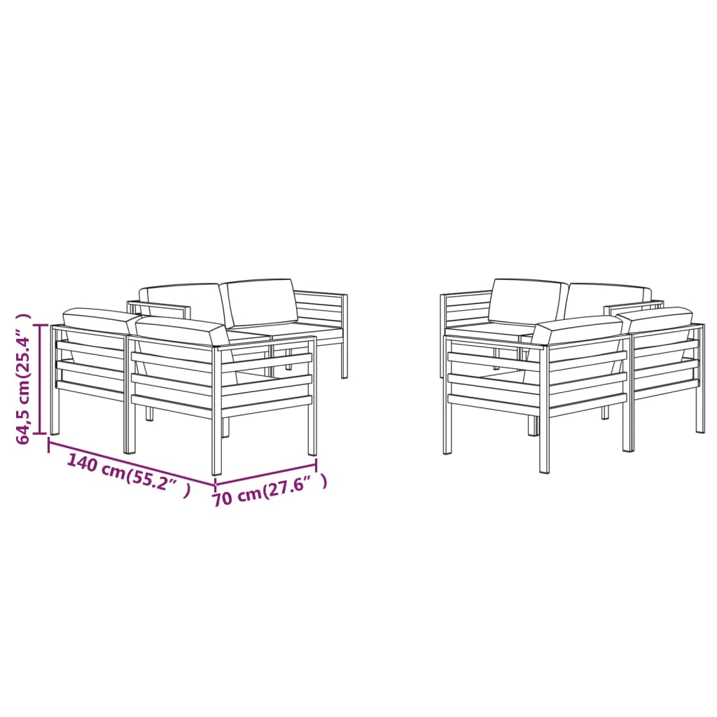 8 Piece Patio Lounge Set with Cushions Aluminum Anthracite