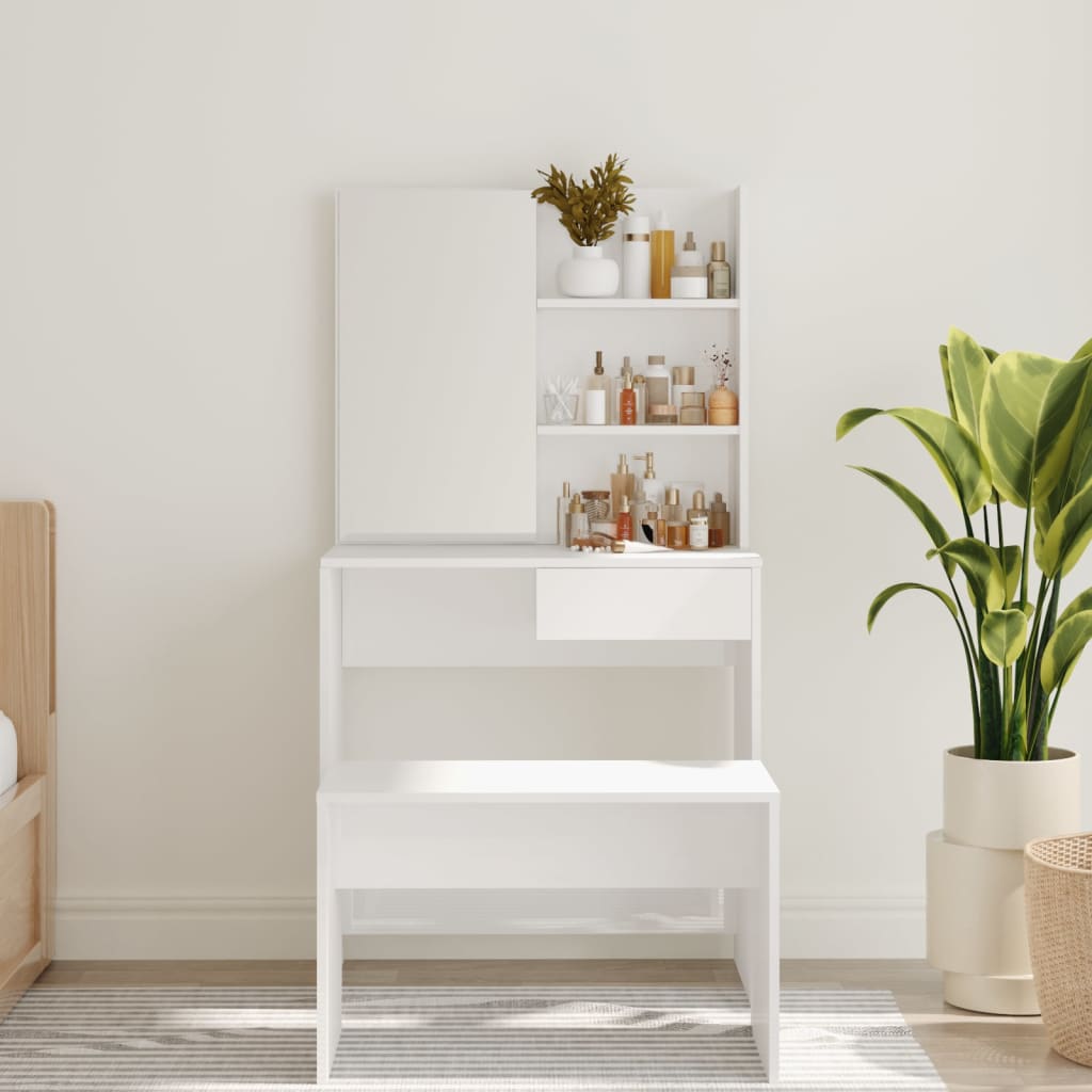 Dressing Table with Mirror High Gloss White 74.5x40x141 cm