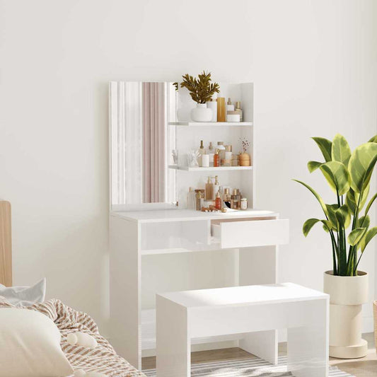 Dressing Table with Mirror High Gloss White 74.5x40x141 cm