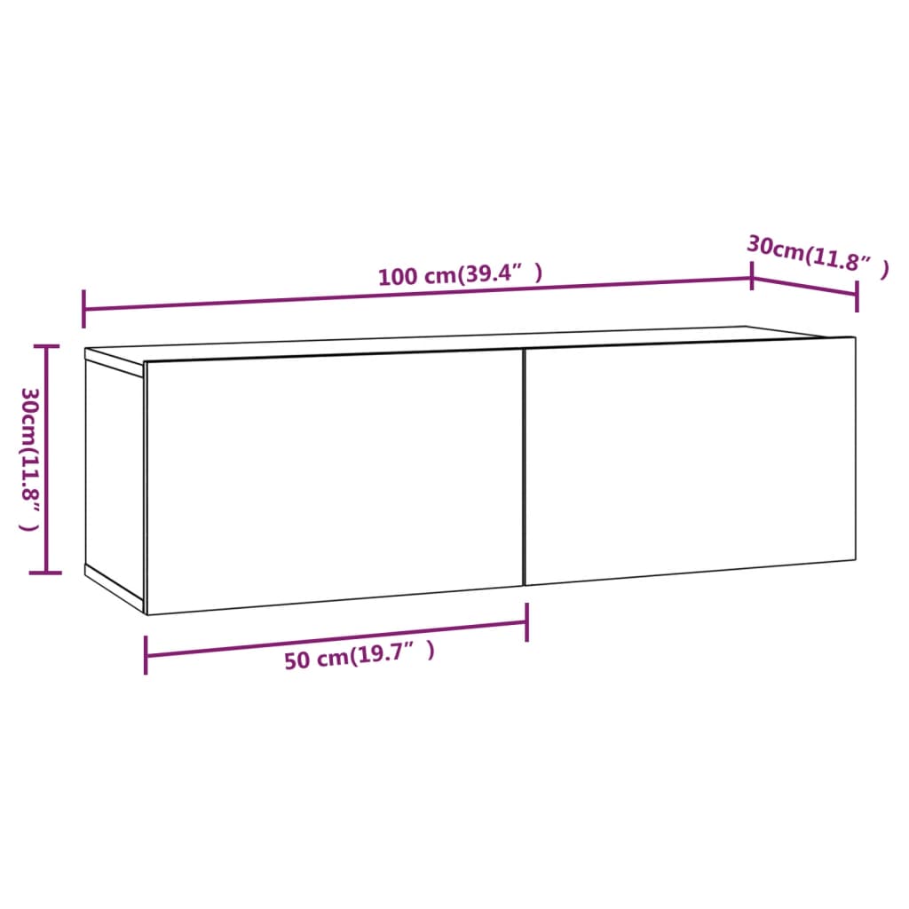 Wall TV Cabinets 2 pcs White 100x30x30 cm Engineered Wood