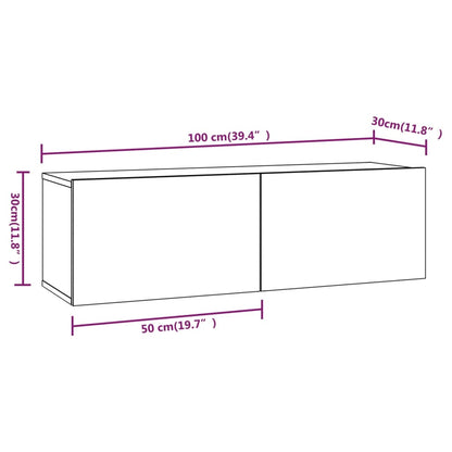 Wall TV Cabinets 2 pcs White 100x30x30 cm Engineered Wood