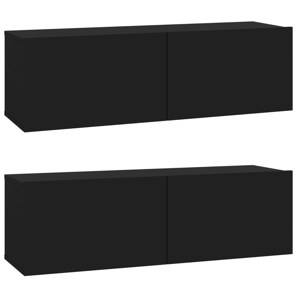 Wall TV Cabinets 2 pcs Black 100x30x30 cm Engineered Wood