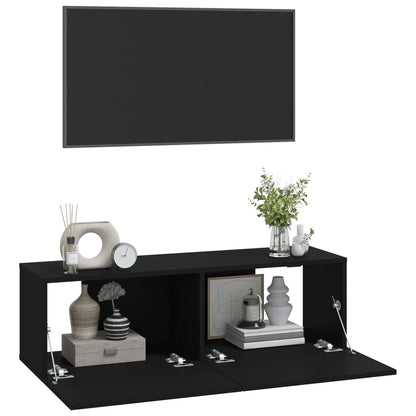 Wall TV Cabinets 2 pcs Black 100x30x30 cm Engineered Wood