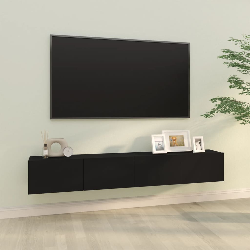 Wall TV Cabinets 2 pcs Black 100x30x30 cm Engineered Wood