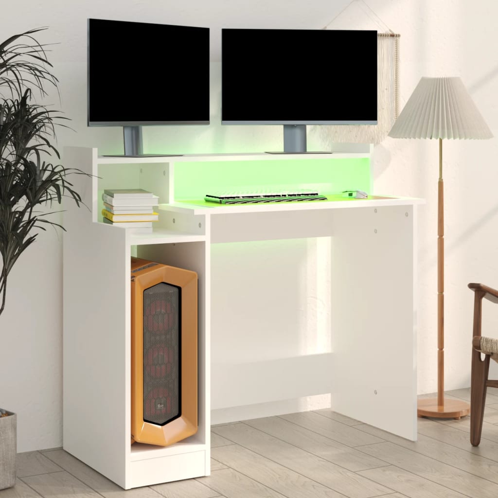 vidaXL Desk White Engineered wood Standard Computer Desk Rectangular