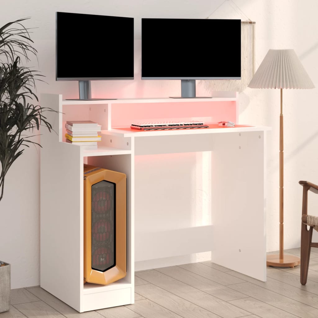 vidaXL Desk White Engineered wood Standard Computer Desk Rectangular