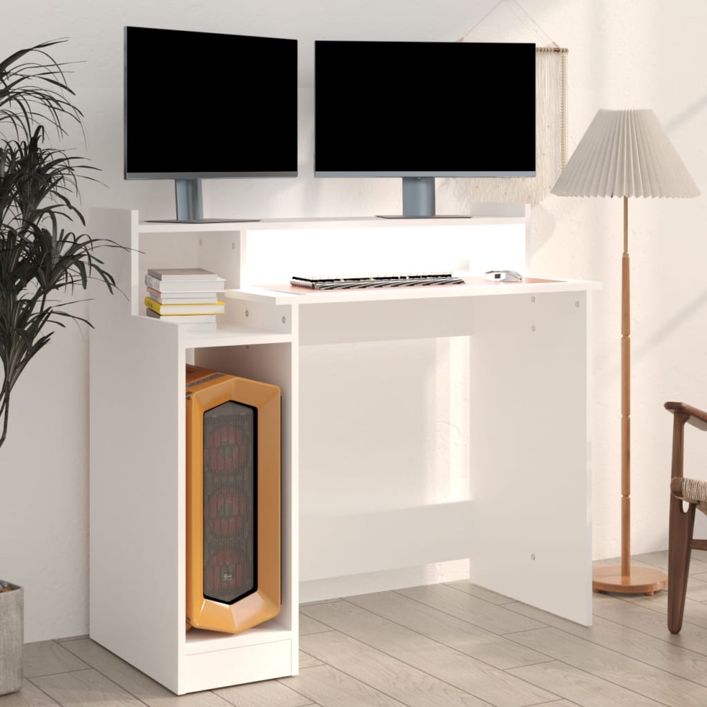 vidaXL Desk White Engineered wood Standard Computer Desk Rectangular