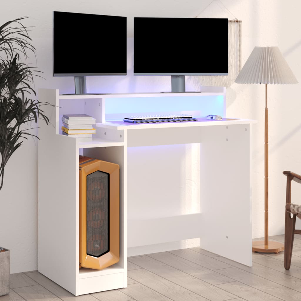 vidaXL Desk White Engineered wood Standard Computer Desk Rectangular