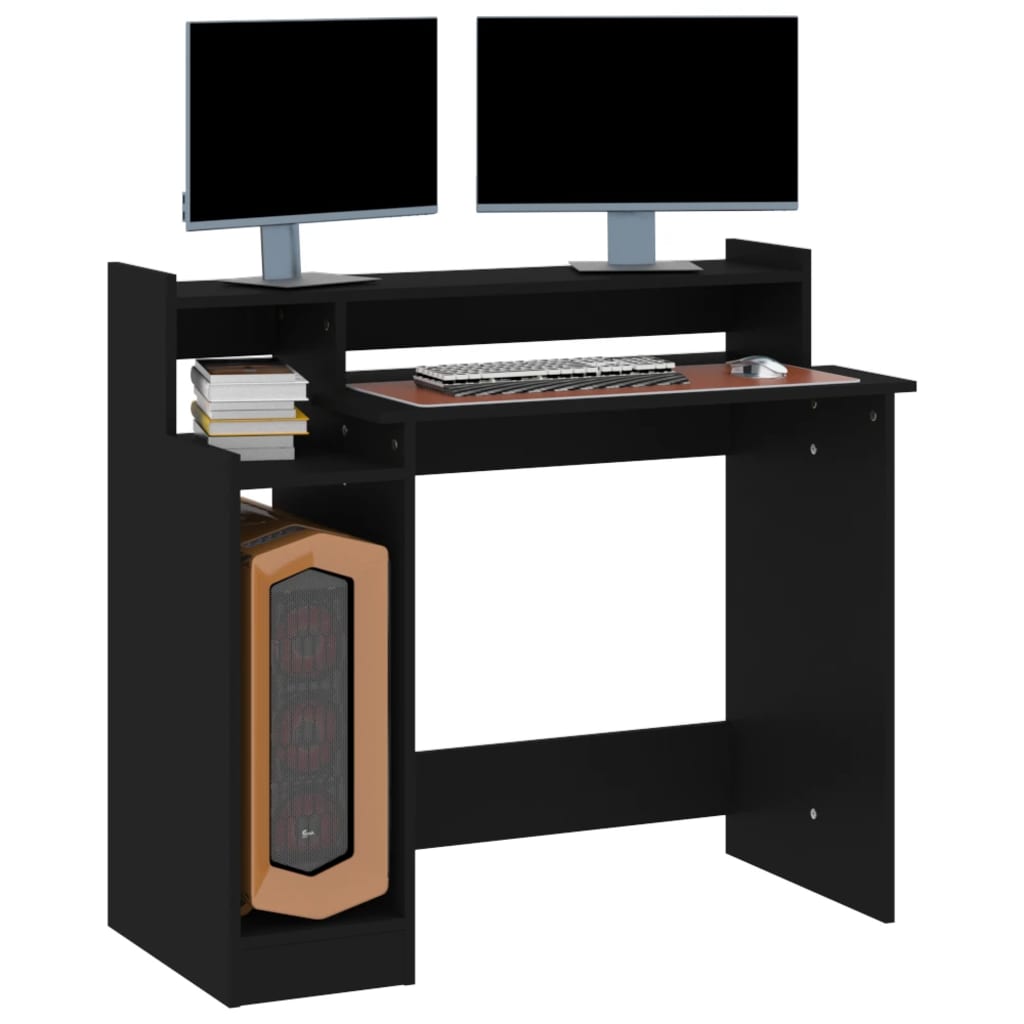 vidaXL Desk Black Engineered wood 38.2 x 17.7 x 35.4 in Computer Desk