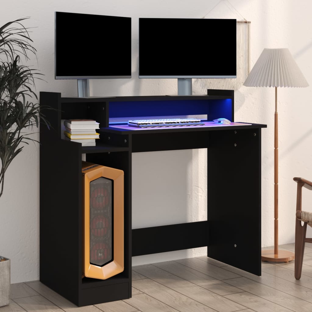 vidaXL Desk Black Engineered wood 38.2 x 17.7 x 35.4 in Computer Desk