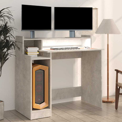 Desk with LED Lights Concrete grey 97x45x90 cm Engineered Wood