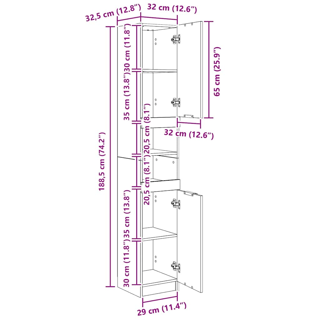 Bathroom Cabinet White 32x34x188.5 cm Engineered Wood