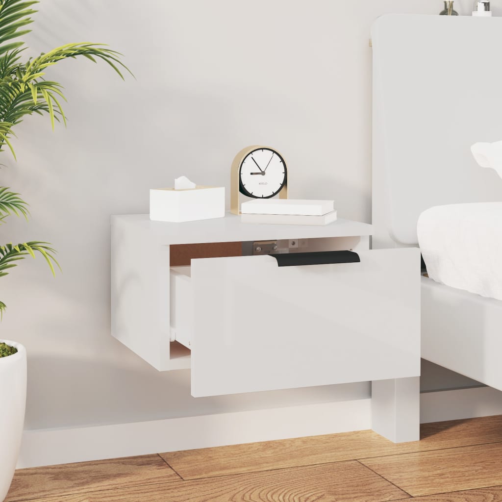 Wall-mounted Bedside Cabinet High Gloss White 34x30x20 cm