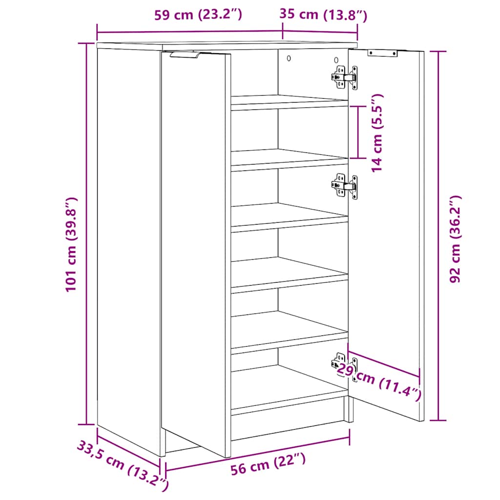 Shoe Cabinet Sonoma Oak 59x35x100.5 cm Engineered Wood