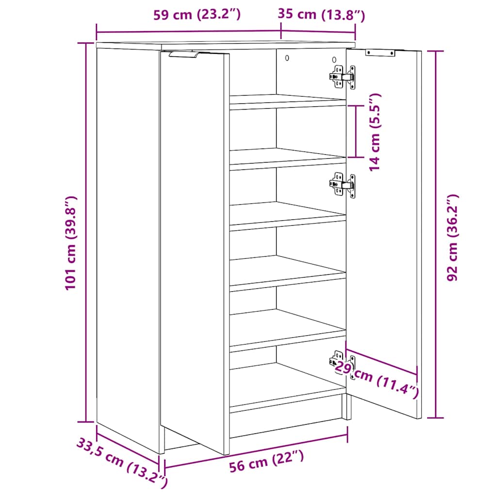 Shoe Cabinet Concrete Grey 59x35x100.5 cm Engineered Wood