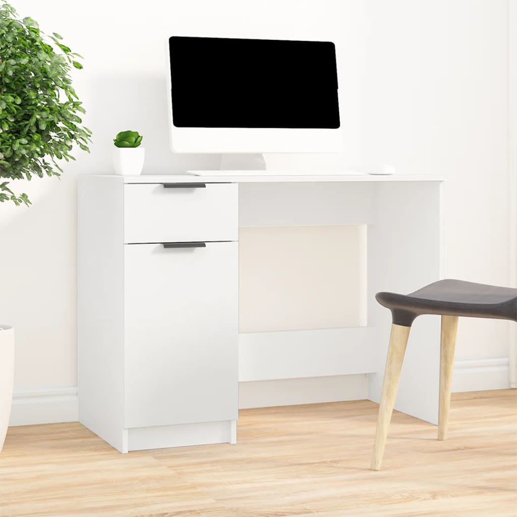 vidaXL Desk White Engineered wood 39.4 x 19.7 in Desk Rectangular