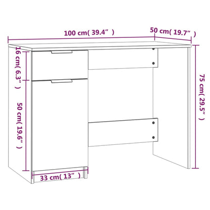 vidaXL Desk White Engineered wood 39.4 x 19.7 in Desk Rectangular