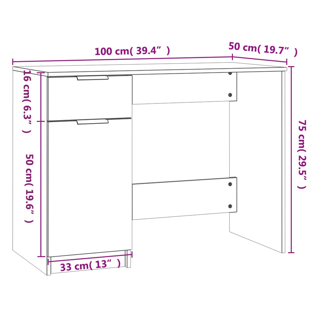 Desk Black 39.4"x19.7"x29.5" Engineered Wood