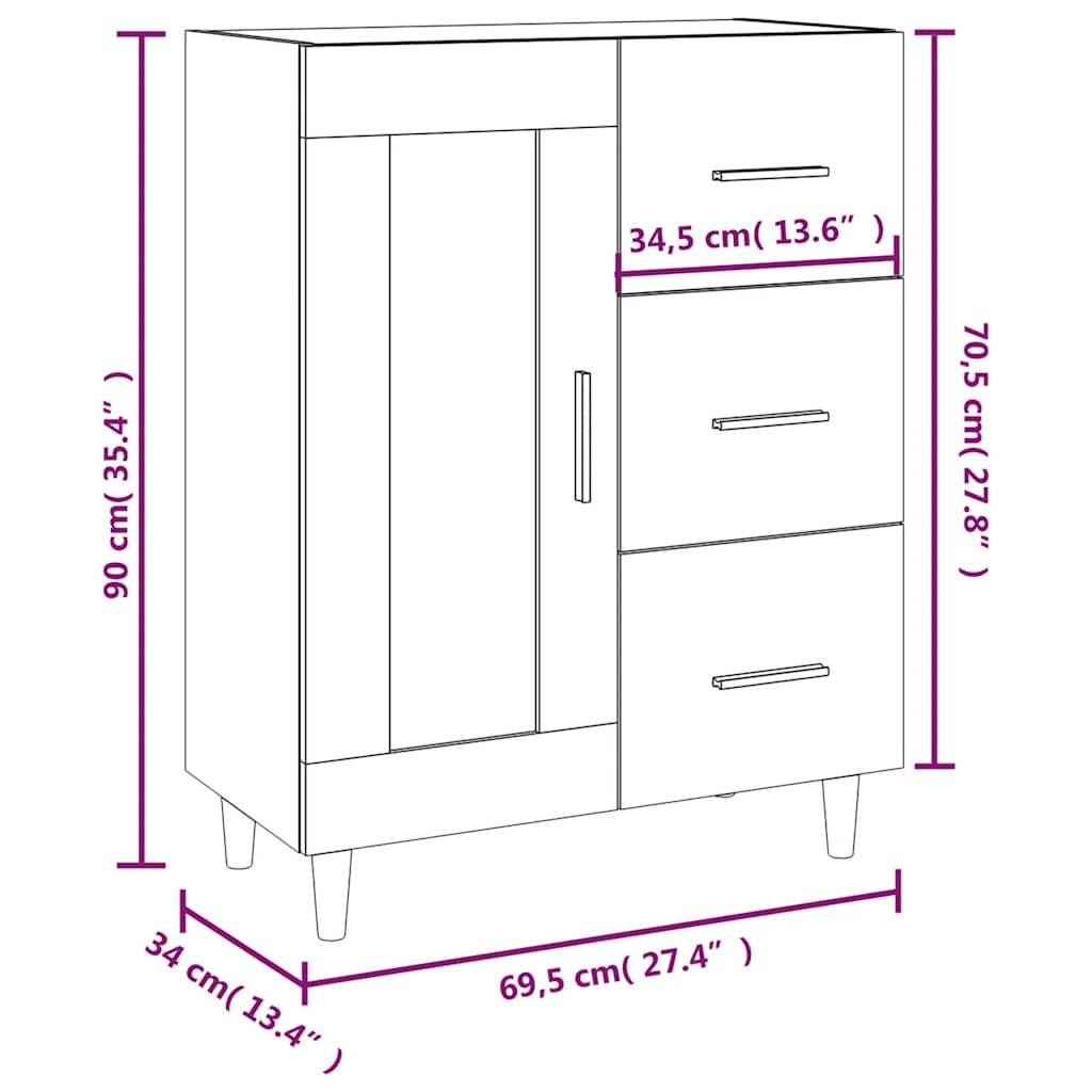 Sideboard White 69,5x34x90 cm Engineered Wood