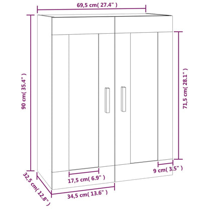 Wall Cabinet High Gloss White 69.5x32.5x90 cm Engineered Wood