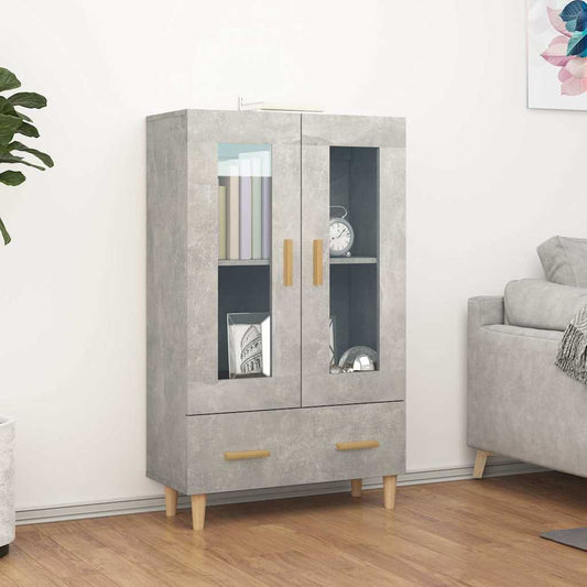Highboard | Concrete grey | Engineered wood | Tall, medium-width