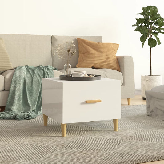 Coffee Table | High gloss white | Engineered wood, solid eucalyptus wood