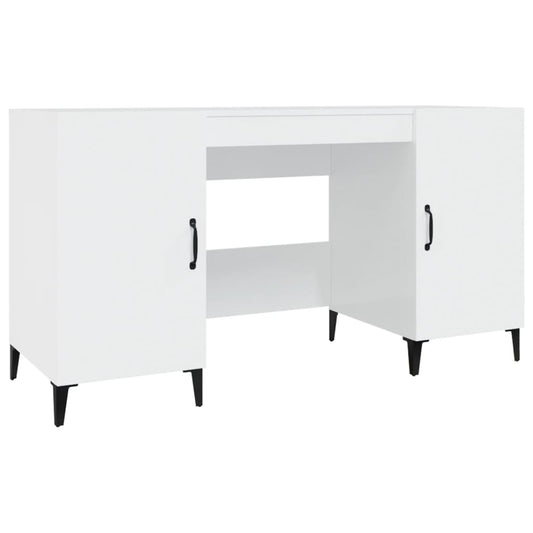 Desk High Gloss White 140x50x75 cm Engineered Wood