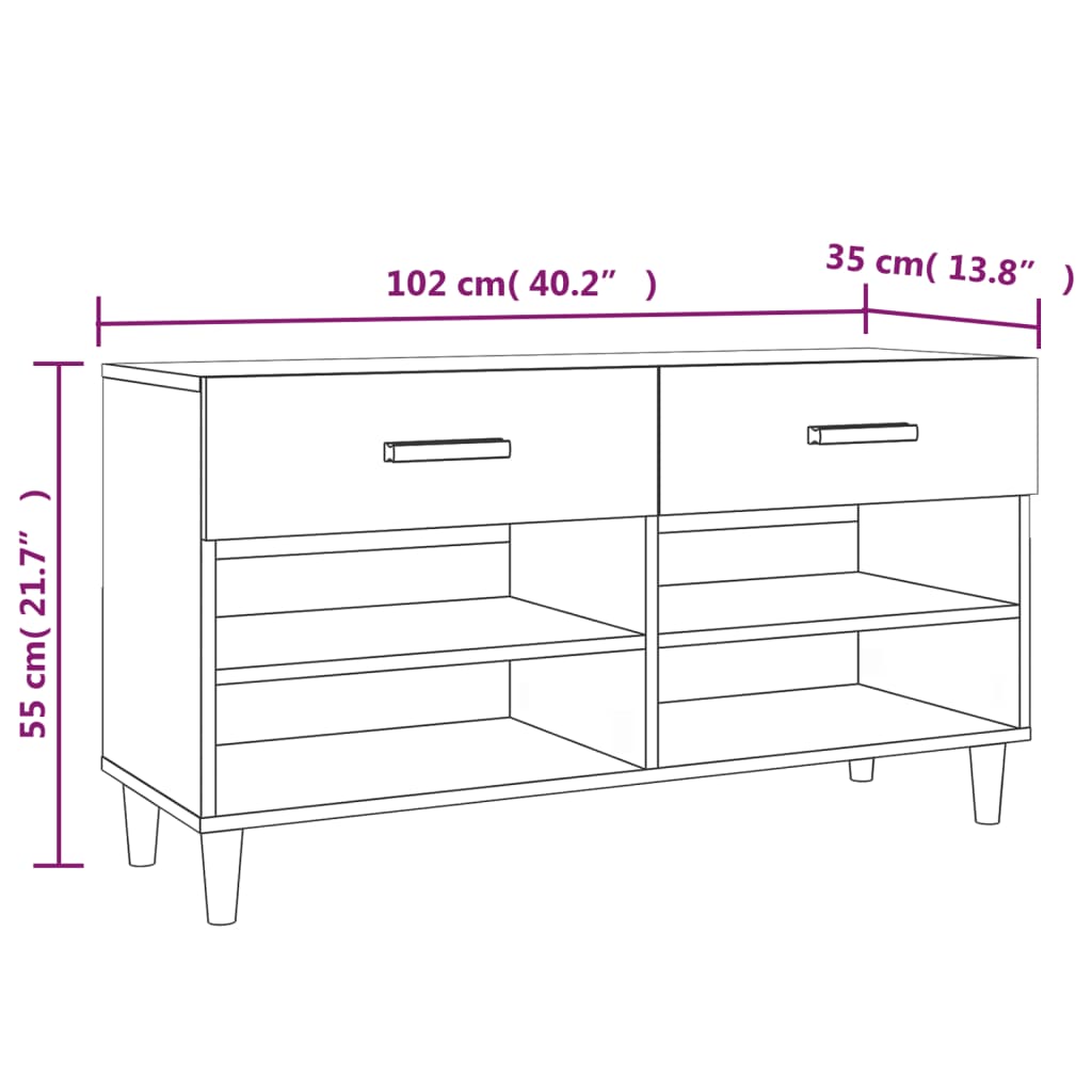 Shoe Cabinet Sonoma Oak 102x35x55 cm Engineered Wood